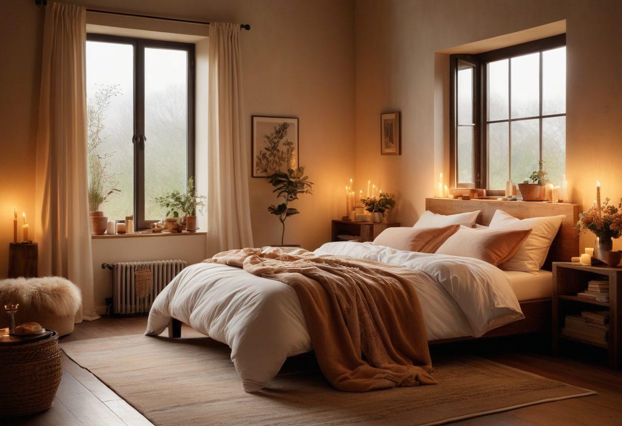 A serene and inviting bedroom setting bathed in soft, warm light, with a couple engaging in a deep, intimate conversation. Decorative elements like candles, flowers, and cozy textures enhance the atmosphere of connection and love. Include a hint of nature through an open window, suggesting a blend of indoor comfort and outdoor freshness. This imagery symbolizes healthy relationships and intimacy. super-realistic. warm tones. soft focus.
